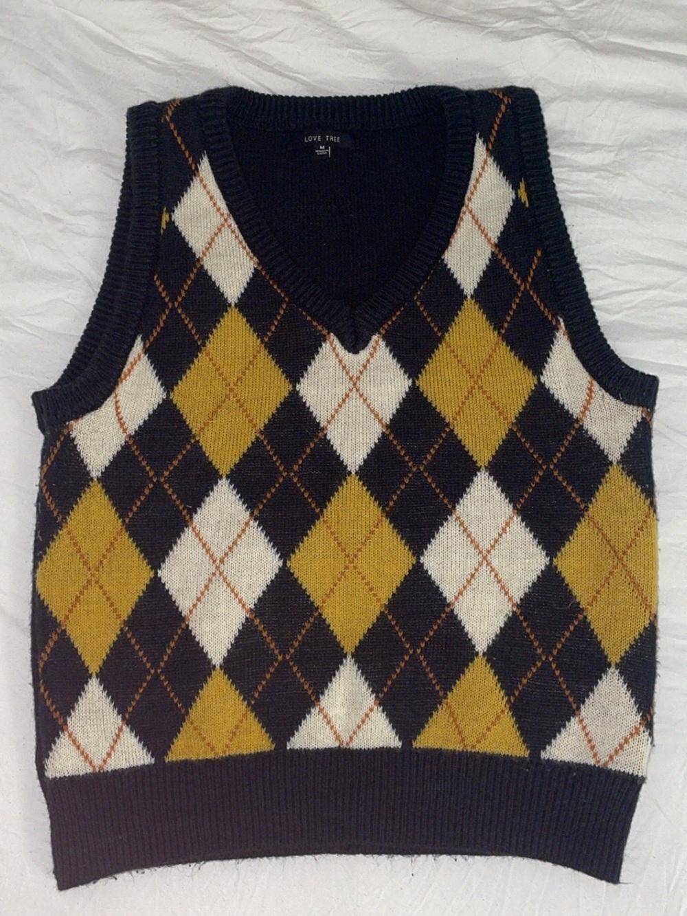 Love Tree Argyle V-Neck Sweater Vest in Mustard and Black